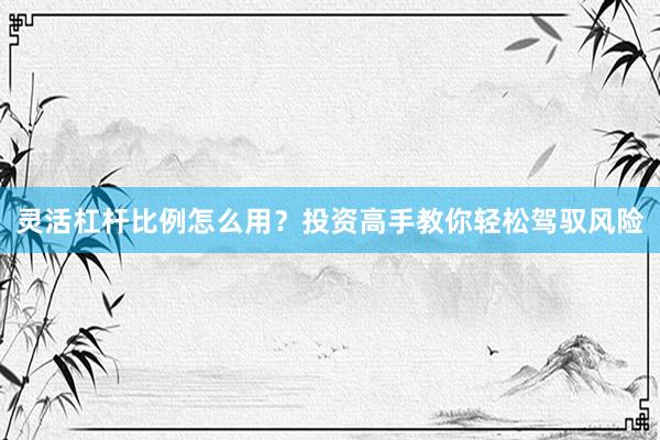 灵活杠杆比例怎么用？投资高手教你轻松驾驭风险