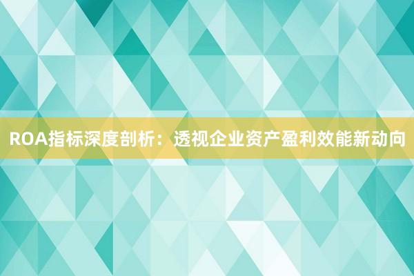 ROA指标深度剖析：透视企业资产盈利效能新动向