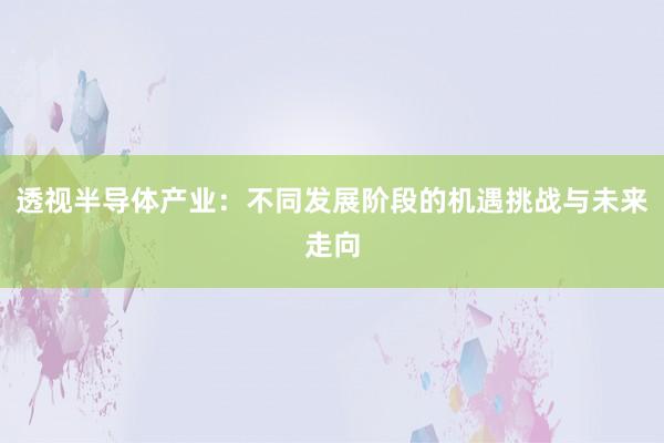 透视半导体产业：不同发展阶段的机遇挑战与未来走向